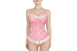 Littleforbig Women's Strap Lace Up Boned Overbust Corset Bustier Bodyshaper Top - Cottagecore Usagi Corset