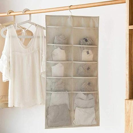 Amazon 下着収納 吊り下げ収納 壁掛け袋 両面使用可能 ラグジャー 靴下 パンツ ハンカチ収納 オックスフォード 折りたたみ式 吊り下げ まとめ 収納 大容量 ブラの型崩れ防止 丈夫 軽量 防塵 防湿 無臭 耐久性 水洗い 収納ポケット 省スペース ポケット 壁掛け収納