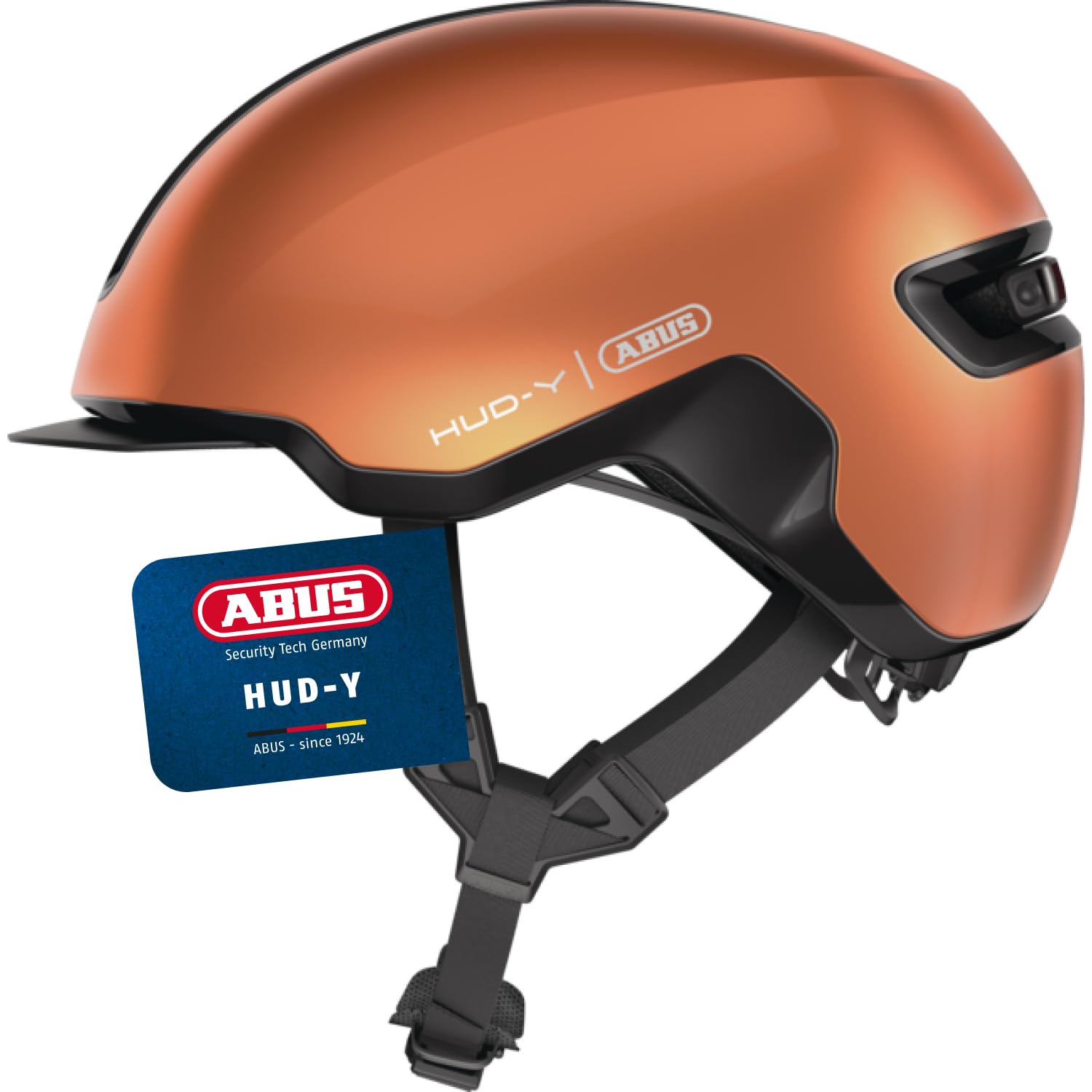 ABUS Urban Helmet HUD-Y - with magnetic, rechargeable LED rear light & magnetic fastener - Cool bike helmet for everyday use - for men and women