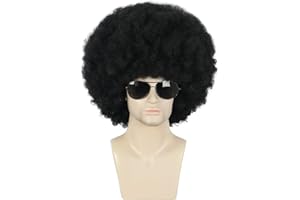 Karlery Adult Men Women Big Afro 70s 80s Curly Short Black Wig Rocker Disco Hippie Party Wig California Halloween Costume Wig