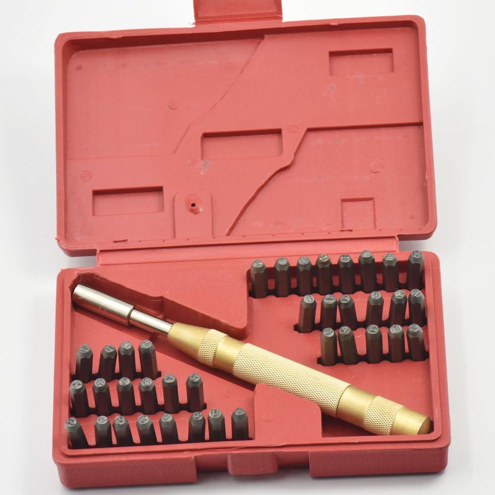 38 Steel Stamp 3mm Automatic Hand Letter 1/8 Punch Alphabet Number Die Kit Set by Leather Tool