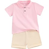 fhutpw Toddler Boy Short Sleeve Pique Polo Shirt & Casual Shorts Set Kids Summer Clothes Suit 2T 3T 4T Little Boys Outfits