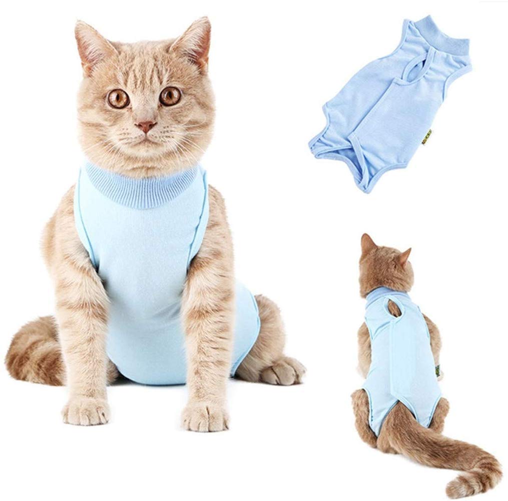 Cat Professional Surgical Recovery Suit,Cat Clothes for Abdominal Wounds or Skin Diseases (S, Blue)