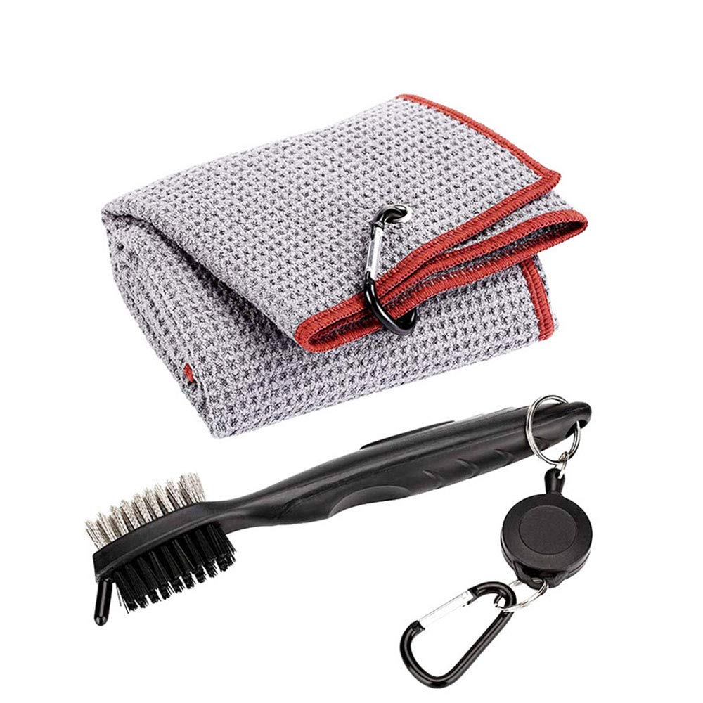 Namvo Golf Brush and Microfibe Towel Kit with Carabiner Clip Golf Cleaning Tool Golf Cleaniner Set Golf Gifts Accessories for Men