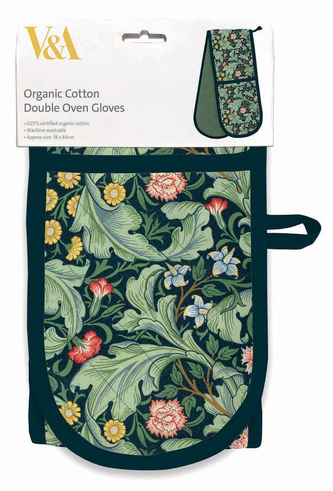Double Oven Gloves - Organic Cotton - Artistic Leicester Wallpaper Floral Design - Stylish Kitchenware