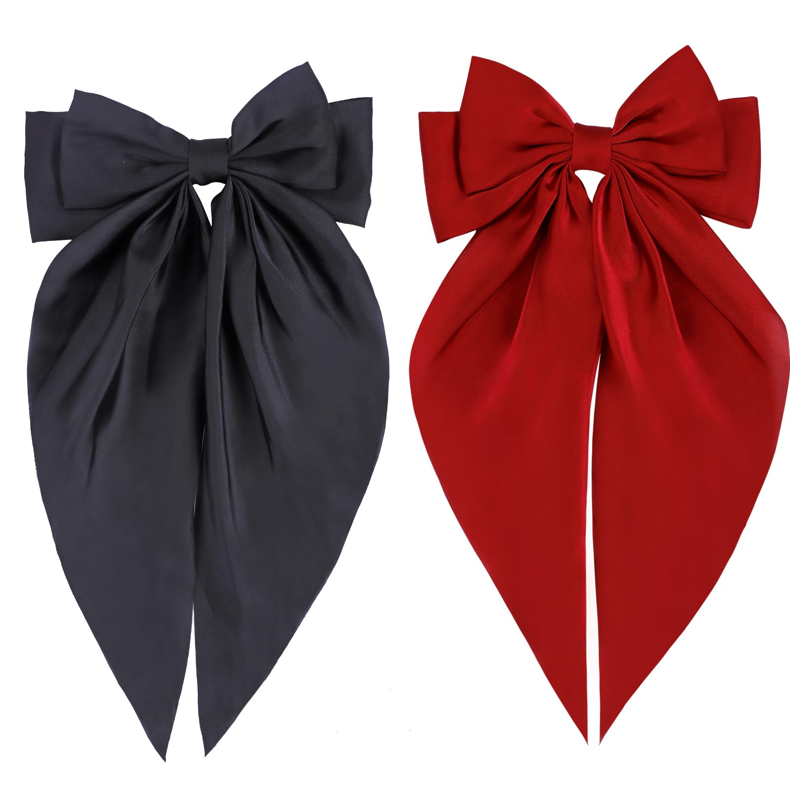 Proamate 2 PCS Big Bow Hair Clips with Long Silky Satin,Long Tail Hair Barrettes Barrettes Metal Clips Bowknot Aesthetic Hairclips Cute Hair Accessories for Women Girls