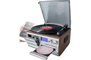3 Speed Turntable Vinyl Player, 3 Speed Turntable, Vintage 9-in-1 Record Player Turntable Am/Fm Radio, USB Sd/Mmc Play Brown