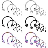Ruifan 10-24PCS 16G Surgical Steel Nose Septum Horseshoe Hoop Earring Eyebrow Tragus Lip Piercing Ring