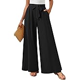 Anyhold Womens Wide Leg Lounge Pants Loose High Waisted Pants Drawstring Casual Work Palazzo Trousers with Pockets