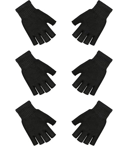 White & Black Stripes Short Fingerless Gloves - Gloves at Amazon