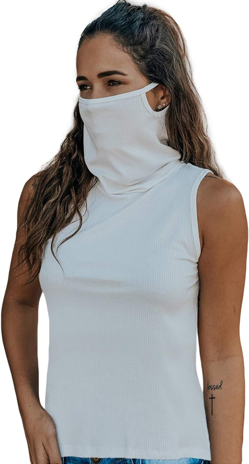VICHYIE Women Cotton Tank Tops Summer Cowl Neck Cami Top with Face Bandana Scarf