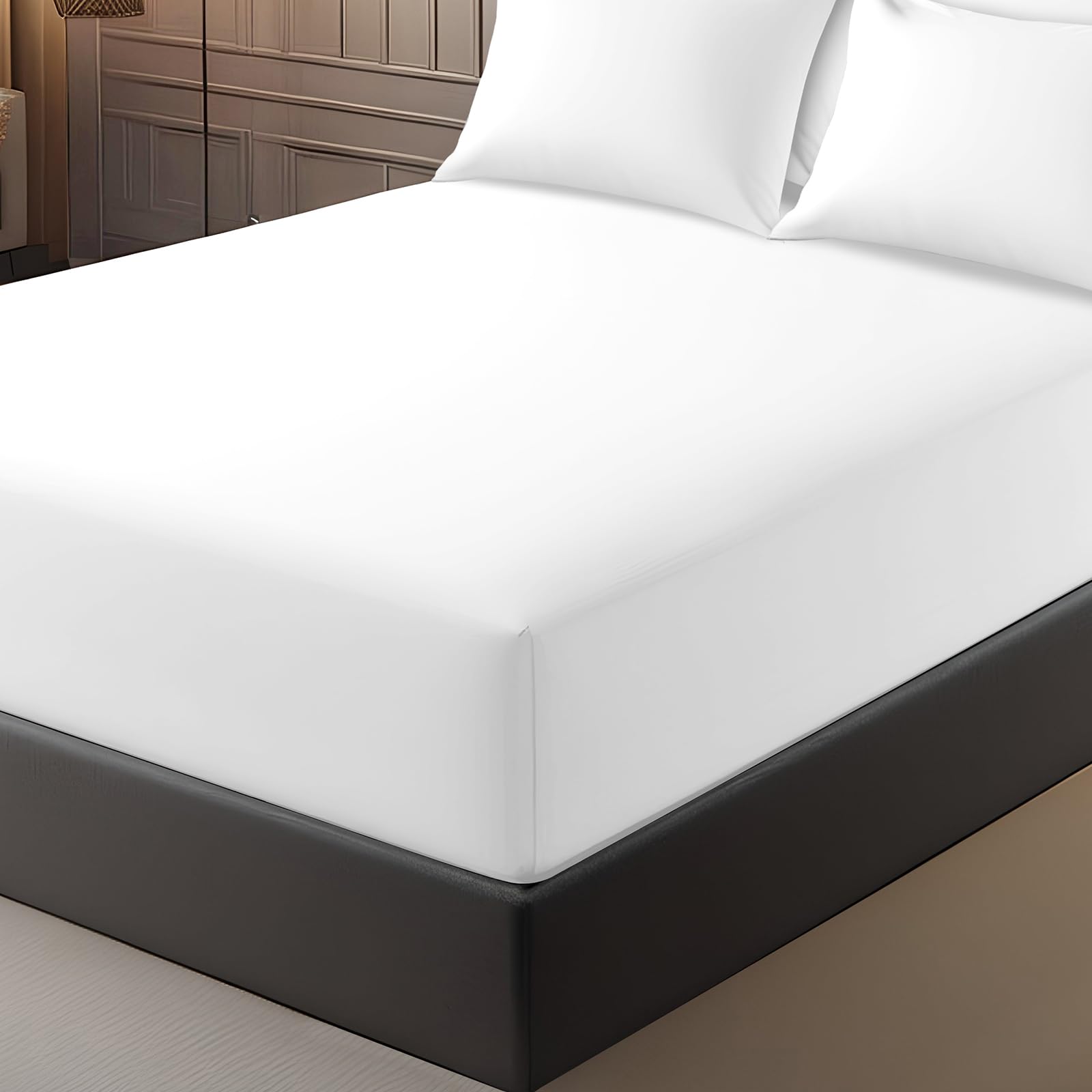 Pamposh King Size Fitted Sheets Extra Deep Pocket 40 cm (16 inches) Durable Elastic Bed Sheets - Premium Brushed Microfibre Fitted Sheets King Size - Ultrasoft Hypoallergenic Fade Resistant