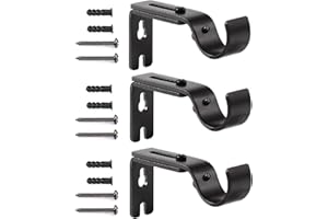 Creatyi Adjustable Curtain Rod Brackets - Heavy Duty 1 Inch Curtain Rod Support (3 PCS, Black)