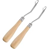 2 Pieces 6.3 Inch Wooden Bent Latch Hook Crochet Needle, Knitting Tool for Rug Making and Art Crafts