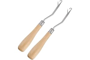 CLHJINRUOLIU 2 Pieces 6.3 Inch Wooden Bent Latch Hook Crochet Needle, Knitting Tool for Rug Making and Art Crafts
