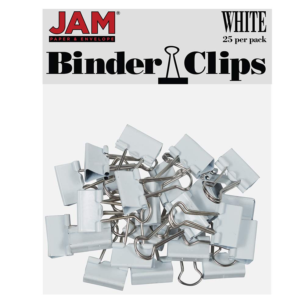 JAM PAPER Colourful Binder Clips - Small - 19 mm - White Binderclips - 25/Pack