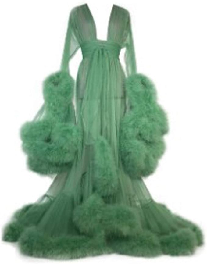 Zhantie Old Hollywood Fuzzy Robe for Bed Time Flared Sleeve Tailing