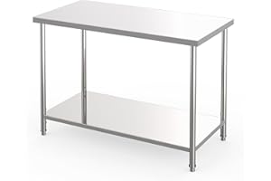 LOUMERNHANT Stainless Steel Work Table 48x24x35 Inch with 2-Tier Storage, Adjustable Undershelf, Pre-Installed Galvanized Feet, 1760 lbs Load Capacity, 360-Degree Rotating Wheels with Brakes, Easy Assembly