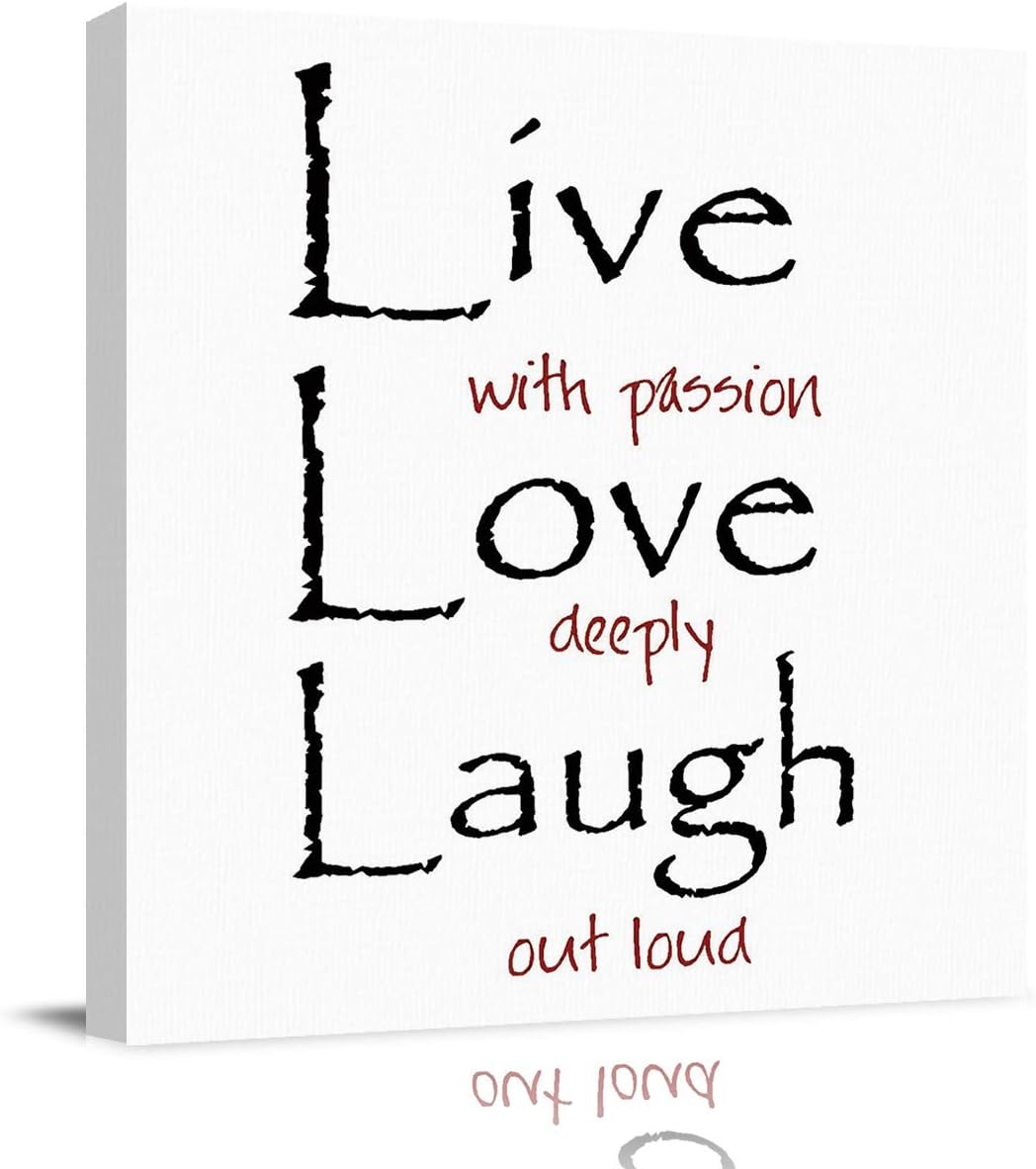 8"x8" Live Love Laugh Black and Red Font Wall Art Painting The Picture Print on Canvas Prints for Home Decor Gift (Stretched by Wooden Frame, Ready to Hang)