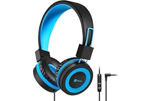 iClever Kids Headphones with Cord, 85/94dB Safe Volume Tech, Bending Resistance Durable, Foldable, Stereo Sound 3.5mm Jack Wired Headphones for Kids Boys Girls Tablet/Travel/School, HS14