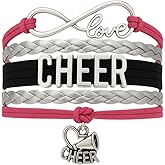 Infinity Collection - Cheerleading Bracelet - Pink, Black and Silver - Adjustable Cheer Charm, Jewelry, Gift for Cheerleaders, Teams, and Coaches
