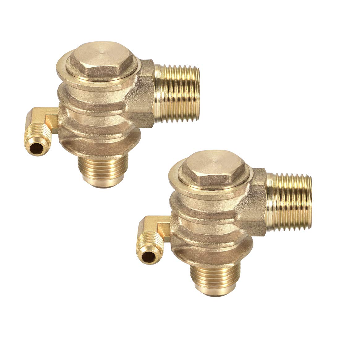 sourcing map Air Compressor Check Valve, G1/2 x 19mm x M10 Male Thread (21mmx19mmx10mm), 3 Way Pneumatic Accessory, Brass 2pcs