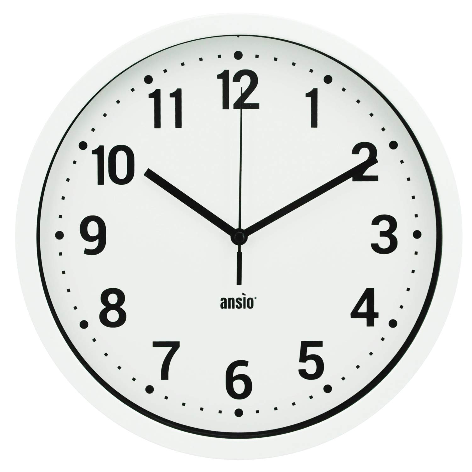 ANSIO Wall Clocks 10 inch/25.4cm For Living Room Modern, Large Wall Clock Ideal for Bedrooms, Kitchen, Office, Bathroom - White Background and Black Numbers, Silent Wall Clock