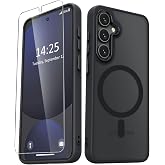 YENAPOON for Samsung Galaxy S24 FE Case, Matte Magnetic Case, Black | Fit for Magsafe, Screen Protector Included, Translucent Frosted Slim Shockproof Protective Phone Cover