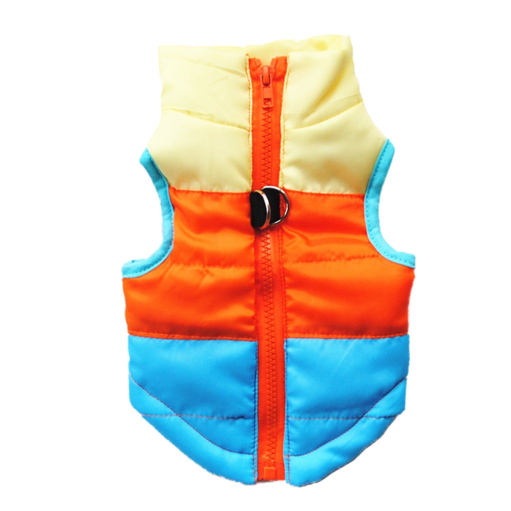 Quilted Striped color block Puffer Vest Coat for Small Pets Dogs and Cats (L, Orange Blue)