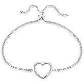 Hoops & Loops Sterling Silver Open Heart Polished Adjustable Bracelet