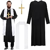 Zhanmai Men's Priest Costume Adult Priest Costume with Father Robe Stole Plastic Monk Cross for Cosplay Stage Halloween