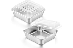E-far 6 x 6-Inch Square Baking Pan with Lid, Small Stainless Steel Cake Brownie Pans Trays Dishes for Toaster Oven Air Fryer,