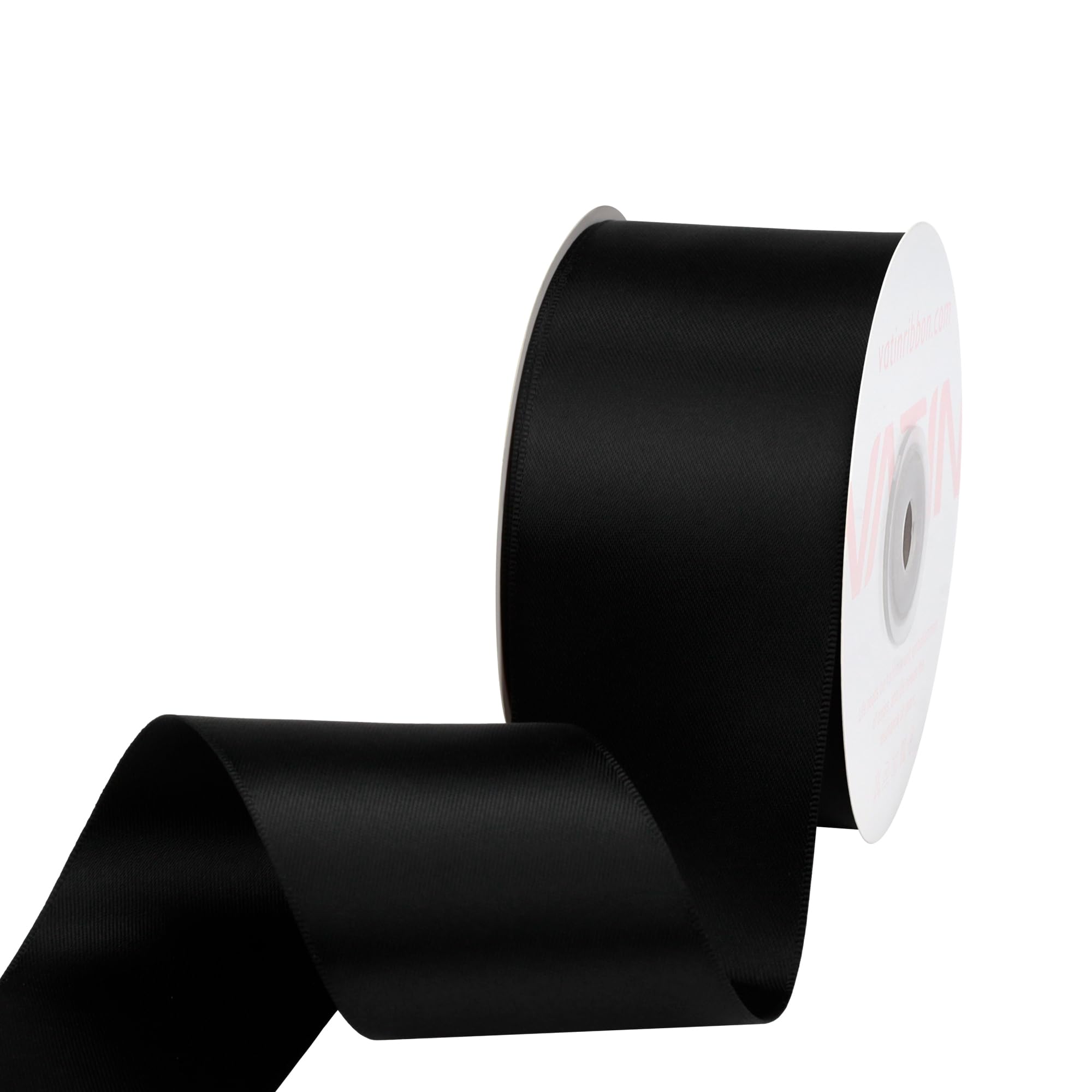 VATIN 50mm Solid Black Double Faced Polyester Satin Ribbon for Craft, Gift Wrapping, Hair Bow, Wedding Deco 23 Metre/Spool