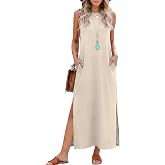 RUMIA Womens Summer Dresses Sleeveless Long Dress with Pockets | Wrinkle-Free, Not-See-Through Quiet Luxury Dress: Flattering Tummy-control Fit, Ideal for Vacation, Office, Party &amp; Daily
