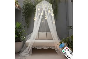 emopaw Ciel de lit pour filles ou adultes, avec lumières papillon blanc chaud, chambre de rêve, cerceau rond blanc, moustiqua