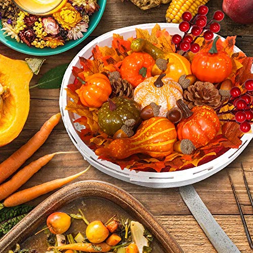 HiGift Artificial Autumn Gourds, 10 Mini Pumpkins, 5 Berries, 50 Leaves, 30 Acorns and 5 Pine Cones Fall Decorating Kit Thanksgiving Halloween Party Decor Wedding Fall Centerpieces DIY Craft Wreath - Thumbnail 2