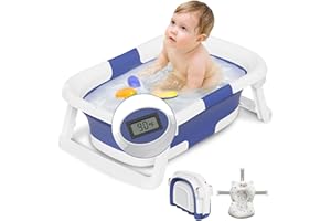 napei Collapsible Baby Bathtub for Infants to Toddler, Portable Travel Bathtub with Drain Hole & Floating Cushion, Baby Bathtub for Newborn 0-36 Month, Blue
