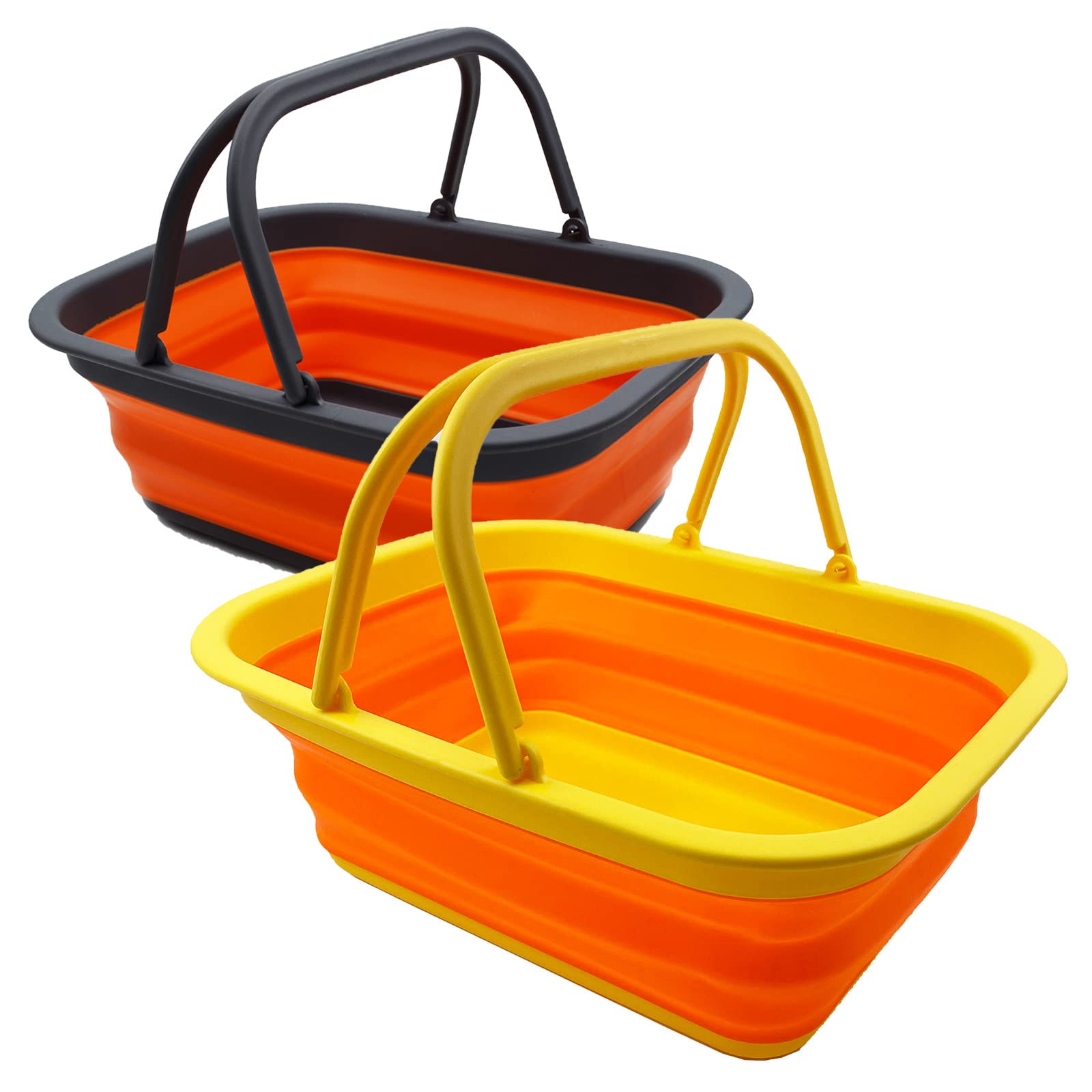 SAMMART 9.2L Collapsible Tub with Handle - Portable Outdoor Picnic Basket/Crater - Foldable Shopping Bag - Space Saving Storage Container (Orange + Carrot)