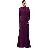 Betsy & Adam Womens Long Sleeve Stretch Knit Side Ruffle Dress