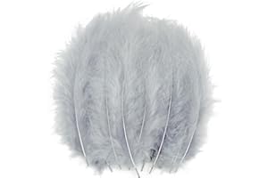 LWINGFLYER 100pcs Silver Gray Feathers Fluffy Turkey Marabou Feathers 4-6 Inches for Crafts Dream Catcher Fringe Trim Colored Feathers Fly Tying Material