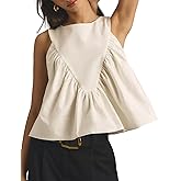 Shiyifa Womens Peplum Babydoll Tops Shirred Swing Tank Tops Pleated Flowy Loose Fit Ruffled Vests