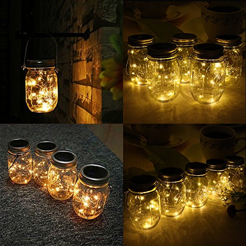 6-Pack Solar-powered Mason Jar Lights (6 Hanger Included / No Jar),10 LEDs Warm White Jar Hanging Light,Solar Fairy Firefly Lights Lids Insert Fit for Regular Mouth Jars for Decor Solar Table Light - Thumbnail 3