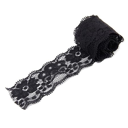Luoem Spitzenband, schwarz, Spitzenbesatz, zum Nähen, bestickt, 5 Meter
