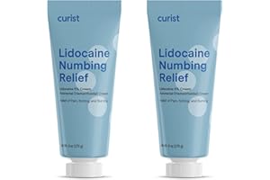 Curist 5% Lidocaine Cream Maximum OTC Strength Topical Pain Relief OTC - 12 oz (Pack of 2) XL Tube 5 Percent Lidocaine Numbing Cream to Numb Effectively (2 Pack - 6 oz Tube)