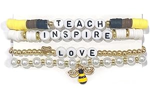COLORFUL BLING Teacher Appreciation Bracelets Solf Clay Love Teach Inspire Letter Beaded Teacher Bracelets Teacher Gift for Women