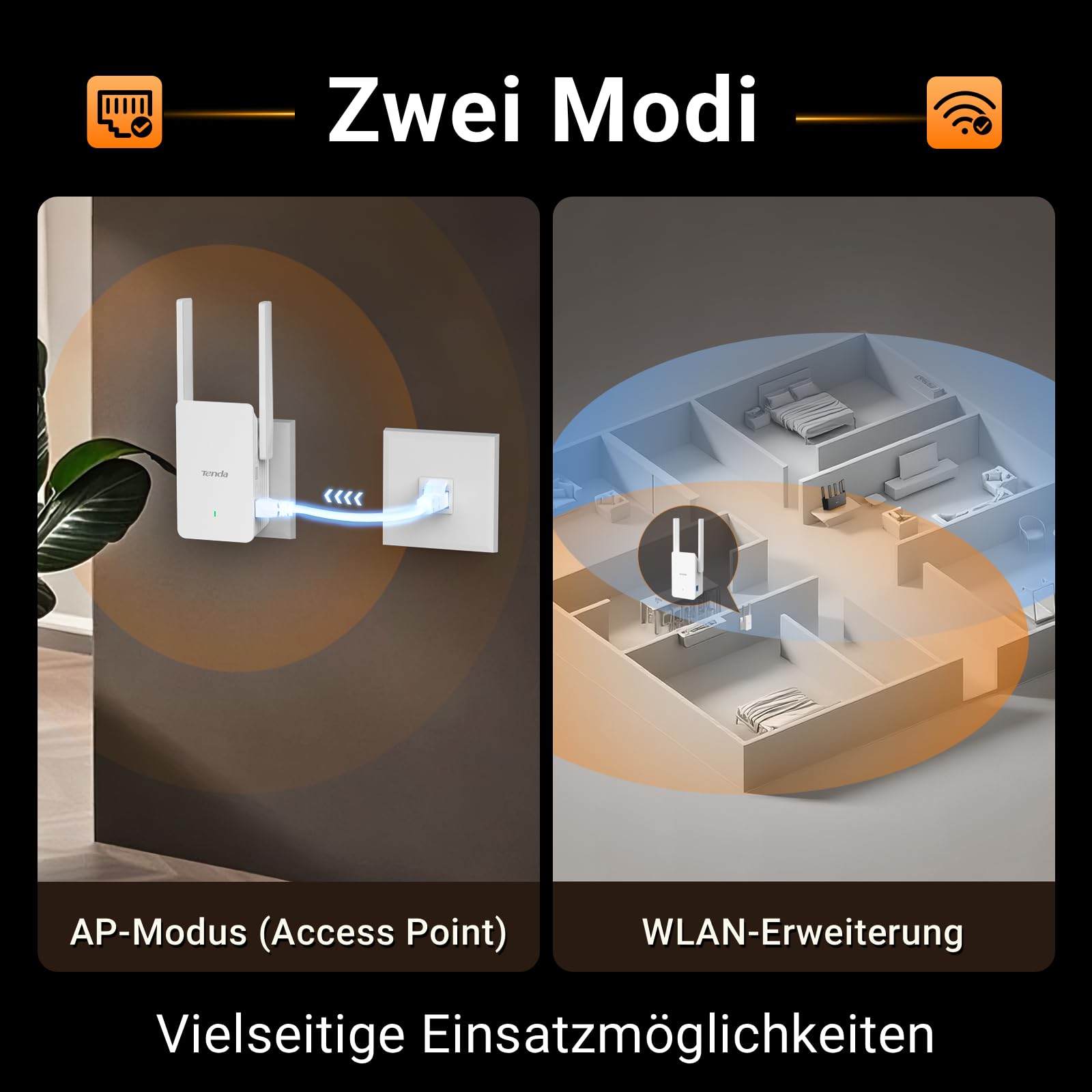 Tenda WiFi 6 WLAN Verstärker Repeater AX1500, 5GHz 1200 Mbit/s 2,4GHz 300 Mbit/s, Gigabit-Port, AP-Modus, WPA3, Abdeckung bis 150 m², kompatibel mit Fritzbox & Anderen Routern, A23 4