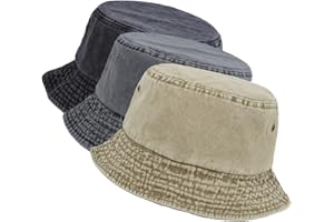 kozinu Washed Cotton Bucket Hats Packable Summer Outdoor Cap Travel Beach Sun Hat Plain Colors for Men Women
