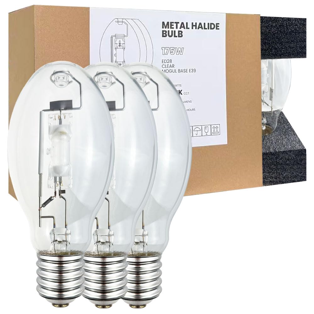 Photo 1 of GRUOTVSZAK MH175/U/MOG MH E39 Mogul Base Metal Halide 175 Watt Dusk to Dawn Bulb 4000K 14000lm ANSI Code M57 ED28 Clear Bulb 3 Pack