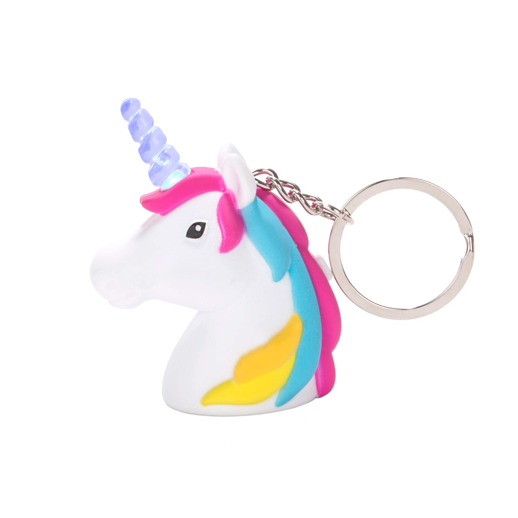 KIKKERLAND – Unicorn LED Keyring - Cute Backpack Clip & Handbag Keyring with Sound Effects & Rainbow Light Up Horn - 4.3cm x 5.5cm x 2.7cm