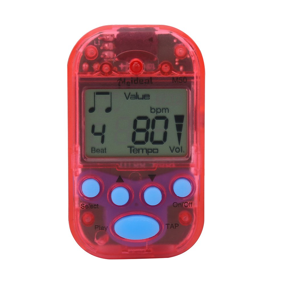 Portable Mini Metronome Multi-functional Clip-On Digital Beat Tempo Metronome for Piano, Violin, Guitar, Trap Drum (Red)